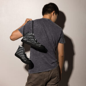 Black and gray patterned shoes Men’s high top canvas shoes